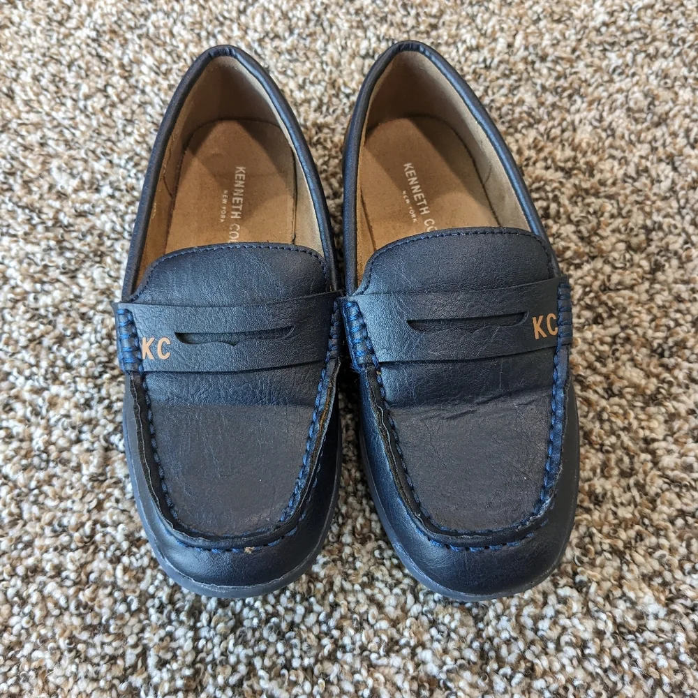 Kenneth Cole Navy Blue and Brown Boys Loafers Shoes Size 11